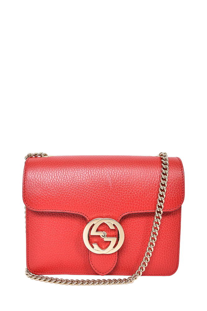 Gucci Red Grained Leather Interlocking G Chain Bag
