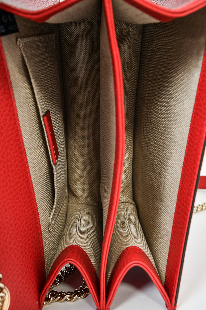Gucci Red Grained Leather Interlocking G Chain Bag