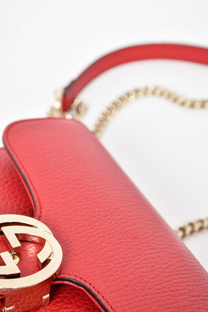 Gucci Red Grained Leather Interlocking G Chain Bag