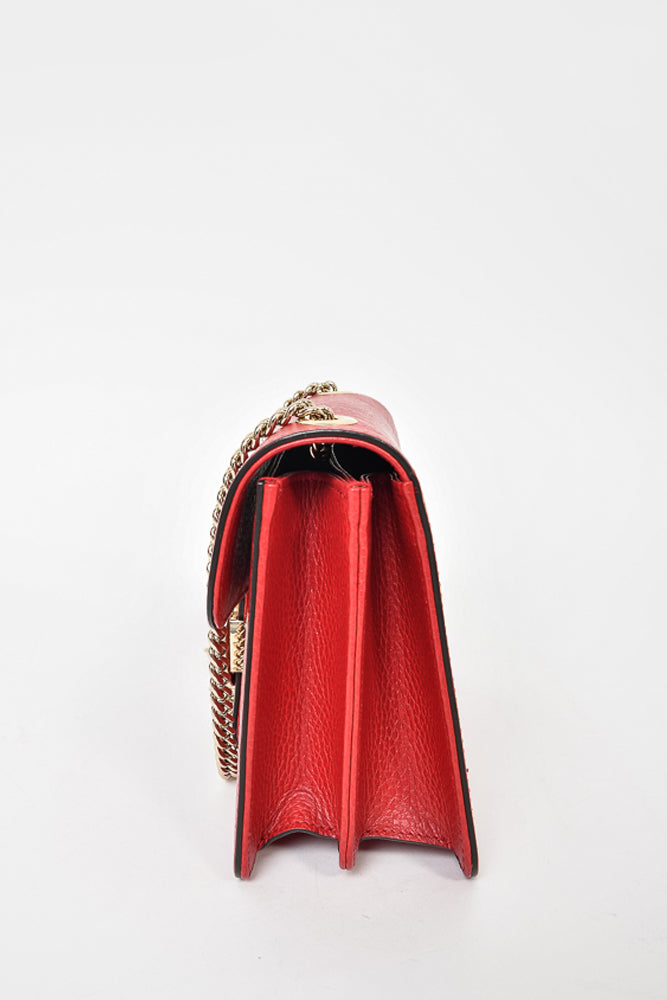 Gucci Red Grained Leather Interlocking G Chain Bag