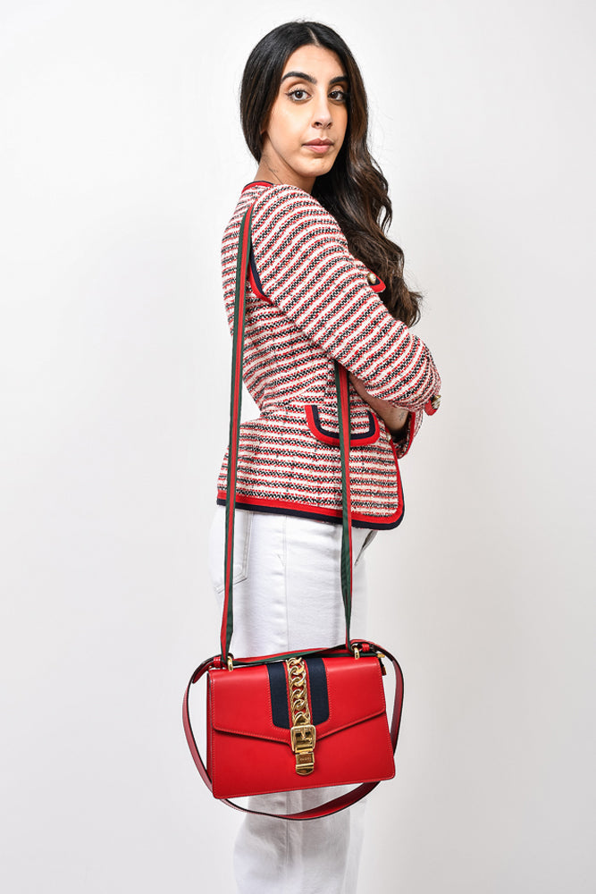 Gucci Red Leather Web Sylvie Handbag