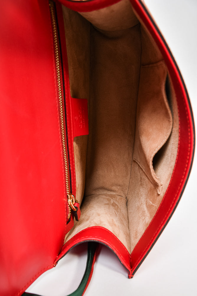 Gucci Red Leather Web Sylvie Handbag