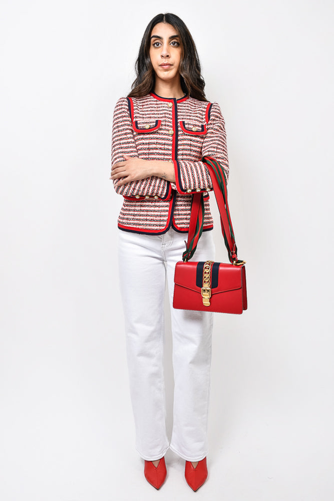 Gucci Red Leather Web Sylvie Handbag