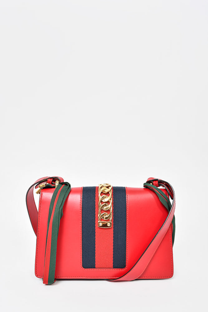Gucci Red Leather Web Sylvie Handbag
