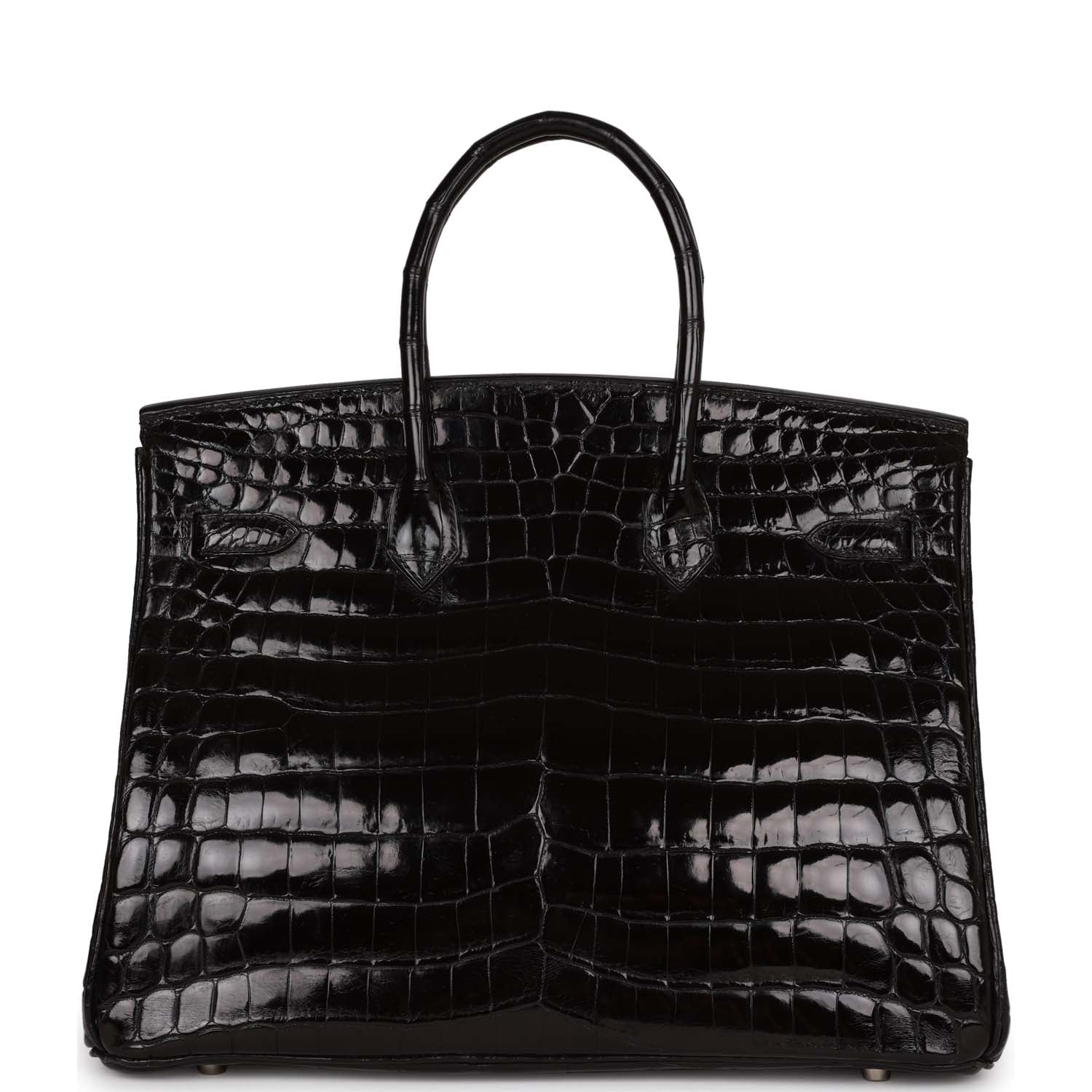 Pre-owned Hermes Birkin 35 Black Shiny Porosus Crocodile Palladium Hardware