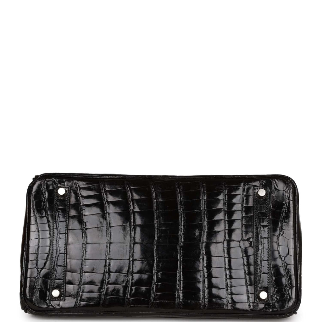 Pre-owned Hermes Birkin 35 Black Shiny Porosus Crocodile Palladium Hardware