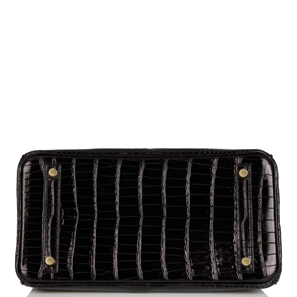 Hermes Birkin 30 Black Shiny Porosus Crocodile Gold Hardware