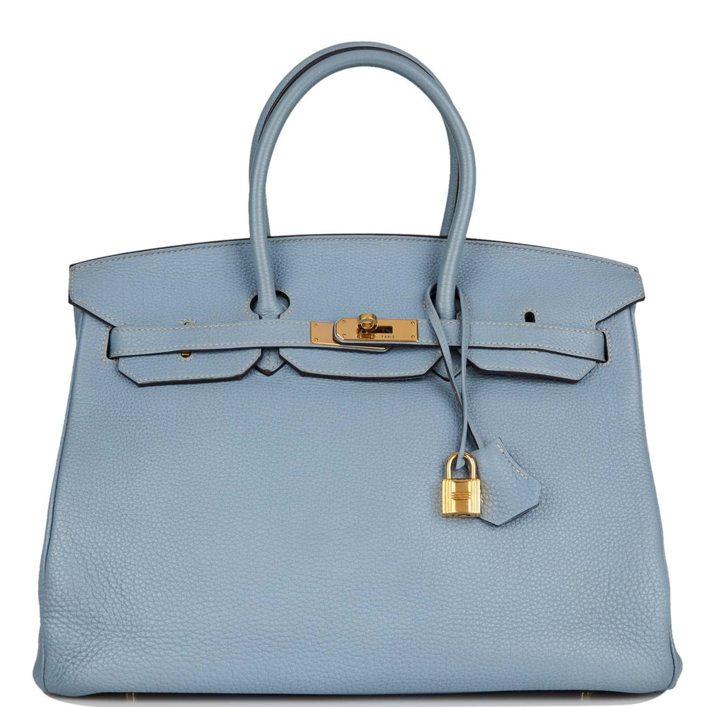Pre-owned Hermes Birkin 35 Bleu Lin Togo Gold Hardware