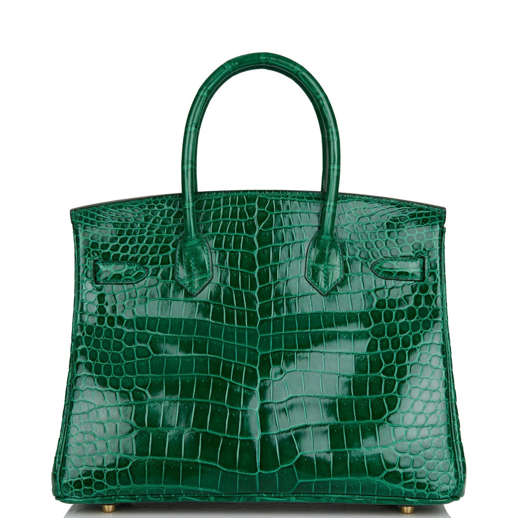 Hermes Special Order (HSS) Birkin 30 Emerald Verso Shiny Porosus Crocodile Brushed Gold Hardware