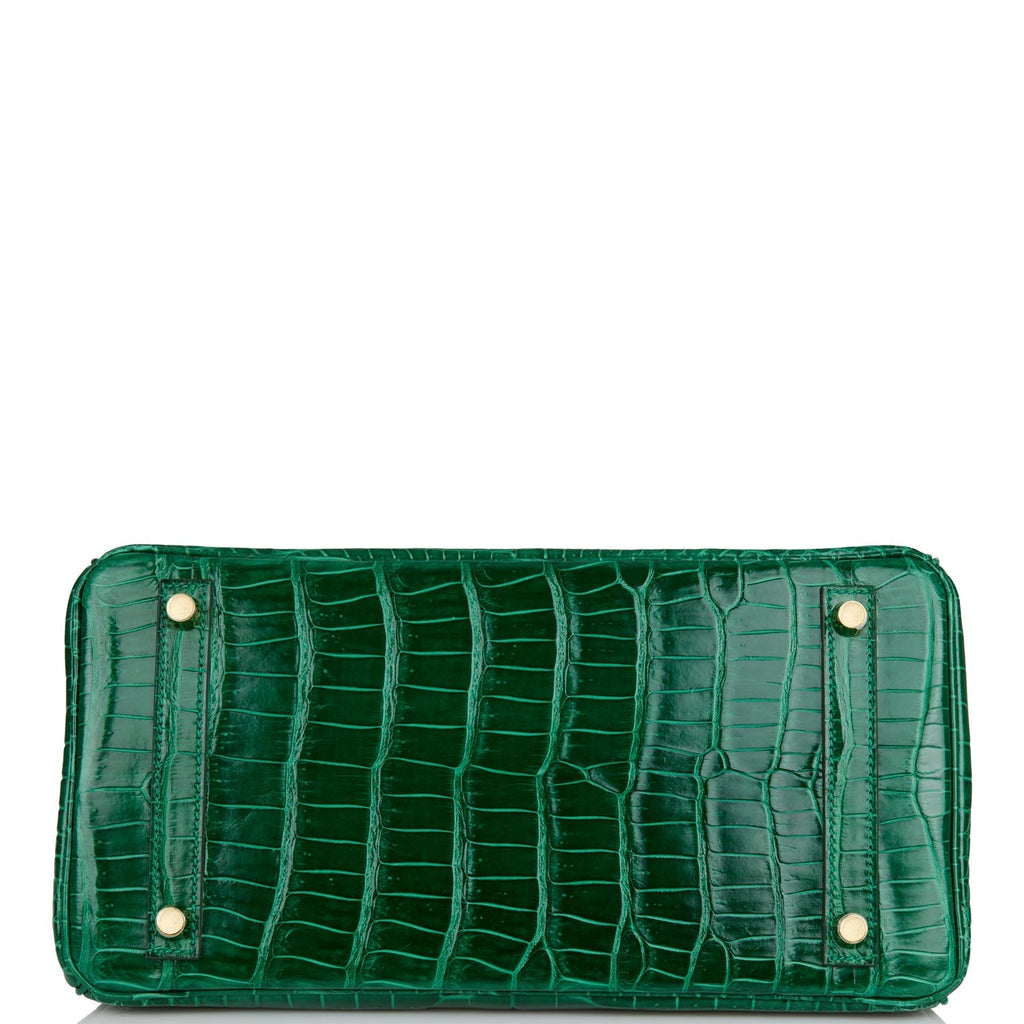 Hermes Special Order (HSS) Birkin 30 Emerald Verso Shiny Porosus Crocodile Brushed Gold Hardware