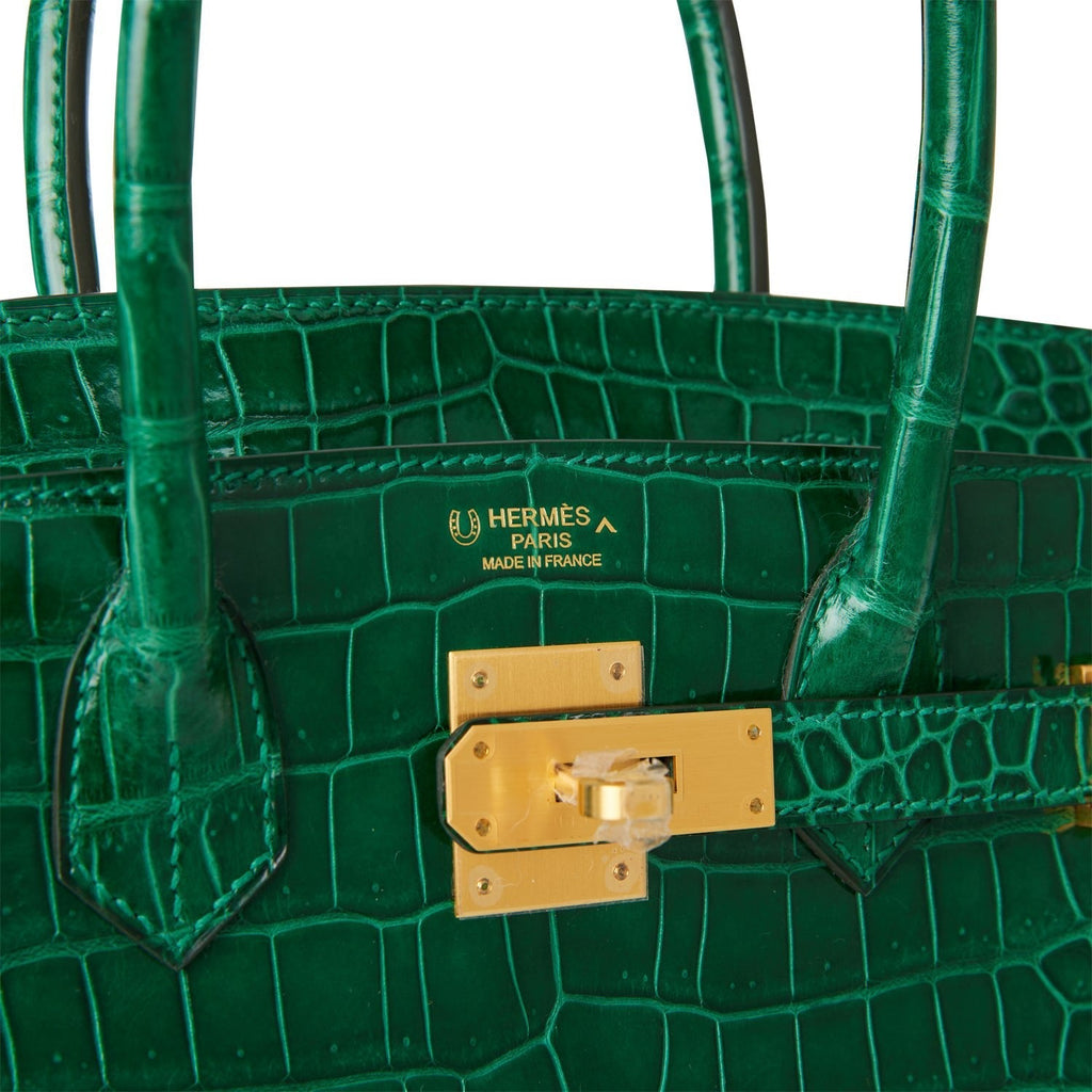 Hermes Special Order (HSS) Birkin 30 Emerald Verso Shiny Porosus Crocodile Brushed Gold Hardware