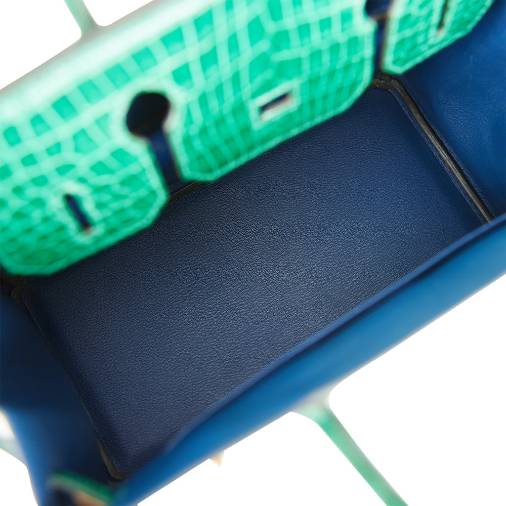 Hermes Special Order (HSS) Birkin 30 Emerald Verso Shiny Porosus Crocodile Brushed Gold Hardware