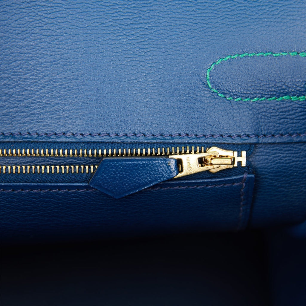Hermes Special Order (HSS) Birkin 30 Emerald Verso Shiny Porosus Crocodile Brushed Gold Hardware