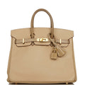Pre-owned Hermes Special Order (HSS) Birkin 25 Ficelle Lizard and Argyle Swift Gold Hardware