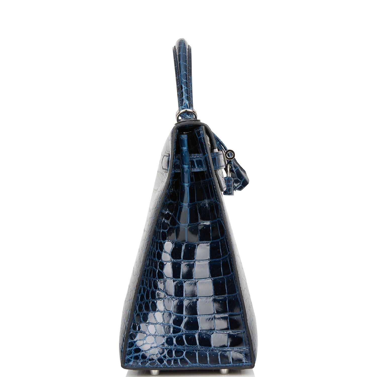 Hermes Kelly Sellier 32 Bleu Baltique Shiny Porosus Crocodile Palladium Hardware