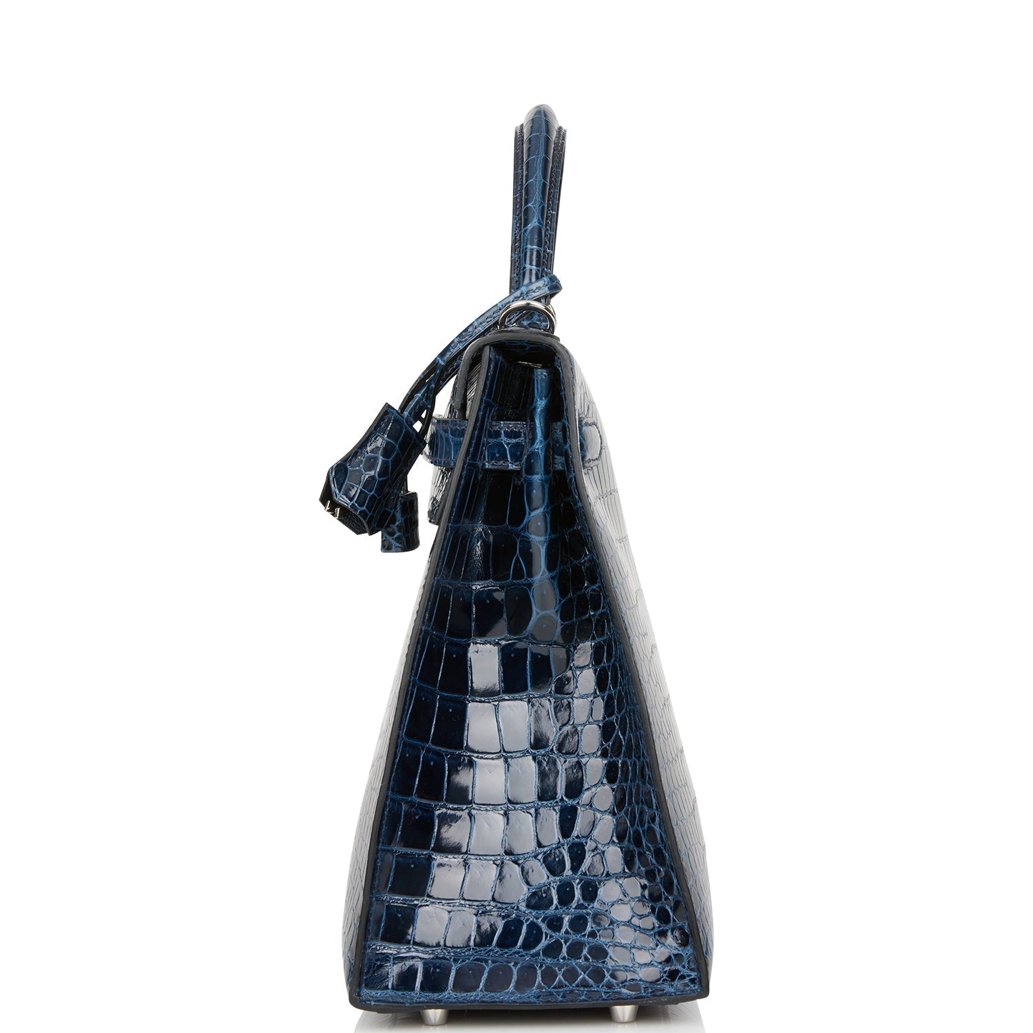 Hermes Kelly Sellier 32 Bleu Baltique Shiny Porosus Crocodile Palladium Hardware