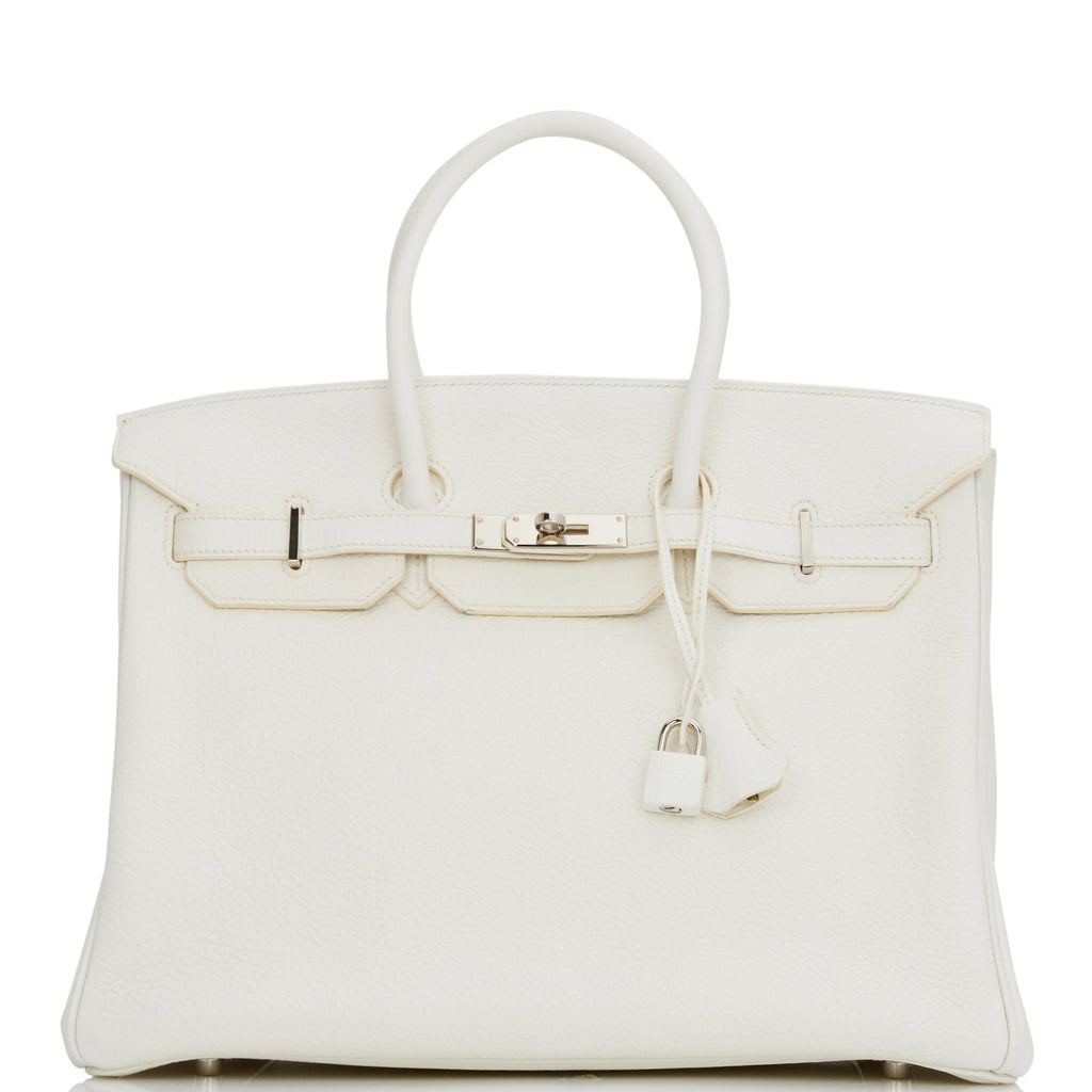 Pre-owned Hermes Birkin 35 White Clemence Palladium Hardware