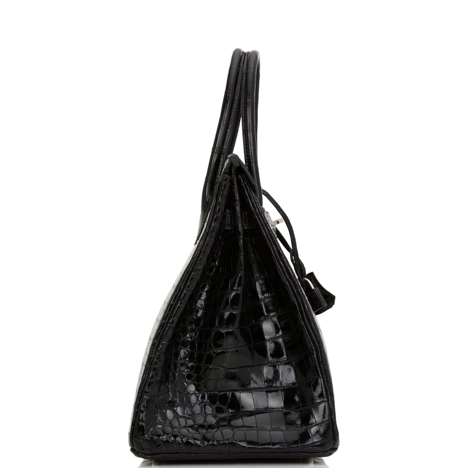 Pre-owned Hermes Birkin 35 Black Shiny Porosus Crocodile Palladium Hardware