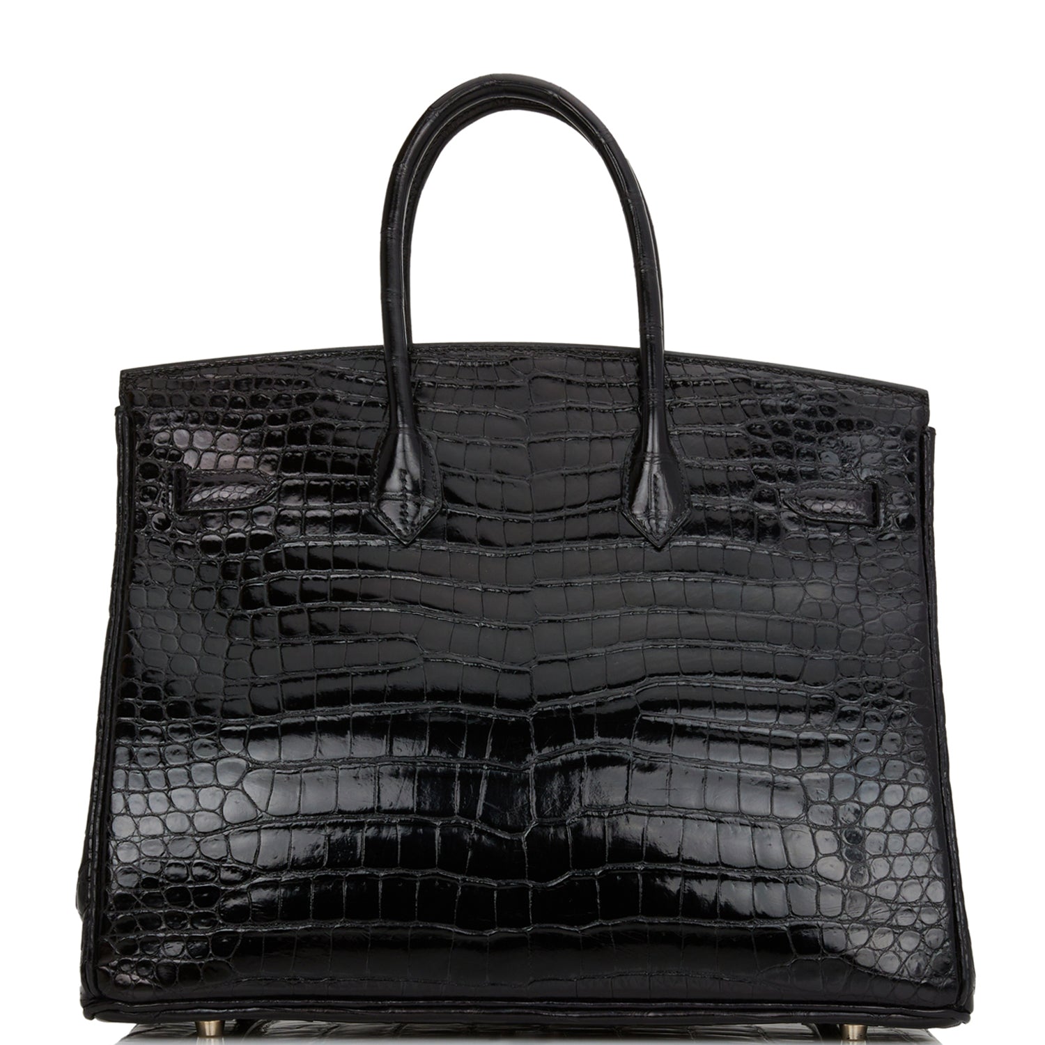 Pre-owned Hermes Birkin 35 Black Shiny Porosus Crocodile Palladium Hardware