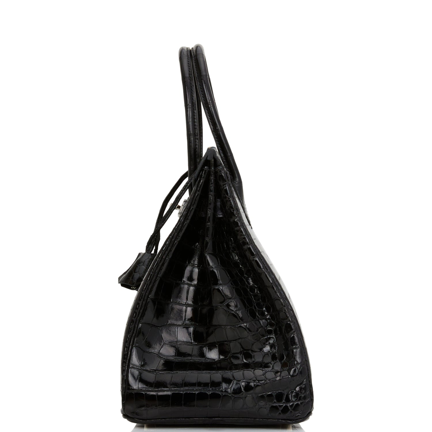 Pre-owned Hermes Birkin 35 Black Shiny Porosus Crocodile Palladium Hardware