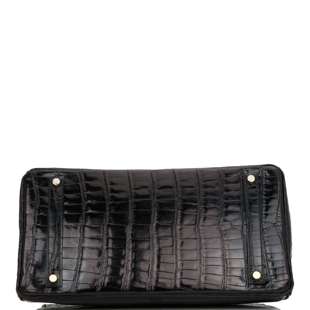 Pre-owned Hermes Birkin 35 Black Shiny Porosus Crocodile Palladium Hardware