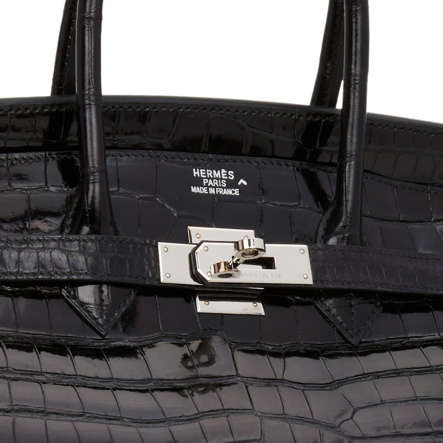 Pre-owned Hermes Birkin 35 Black Shiny Porosus Crocodile Palladium Hardware
