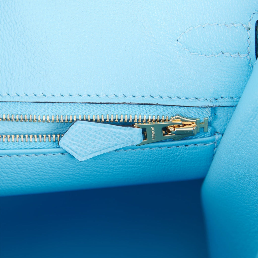 Hermes Birkin Sellier 25 Celeste Epsom Gold Hardware