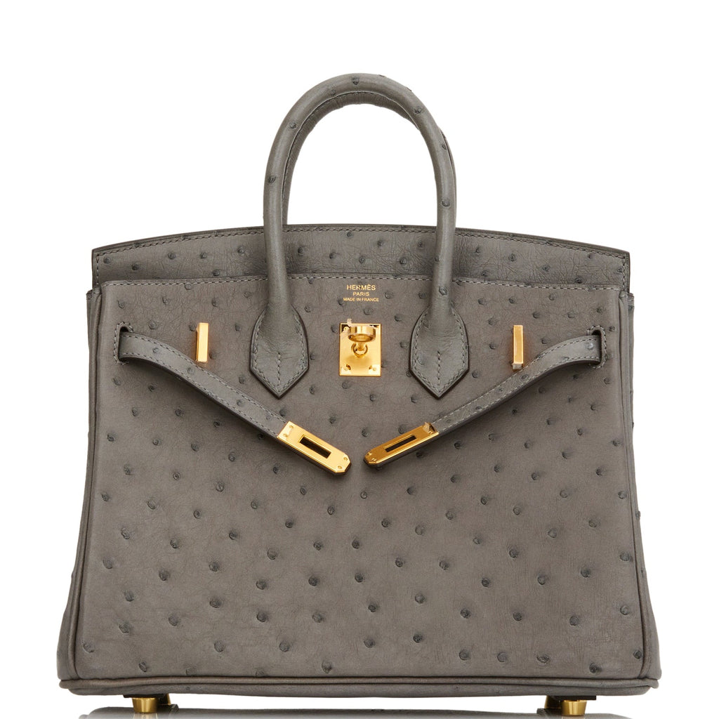 Hermes Birkin 25 Gris Meyer Ostrich Gold Hardware