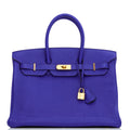 Pre-owned Hermes Special Order (HSS) Birkin 35 Bleu Electric Verso Clemence Gold Hardware