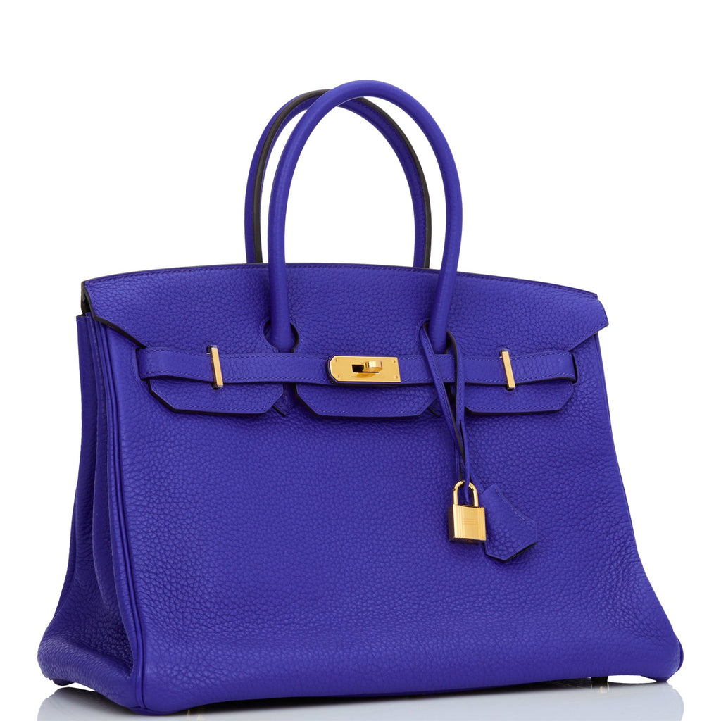 Pre-owned Hermes Special Order (HSS) Birkin 35 Bleu Electric Verso Clemence Gold Hardware