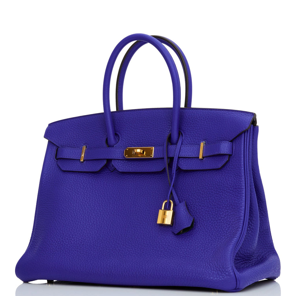 Pre-owned Hermes Special Order (HSS) Birkin 35 Bleu Electric Verso Clemence Gold Hardware