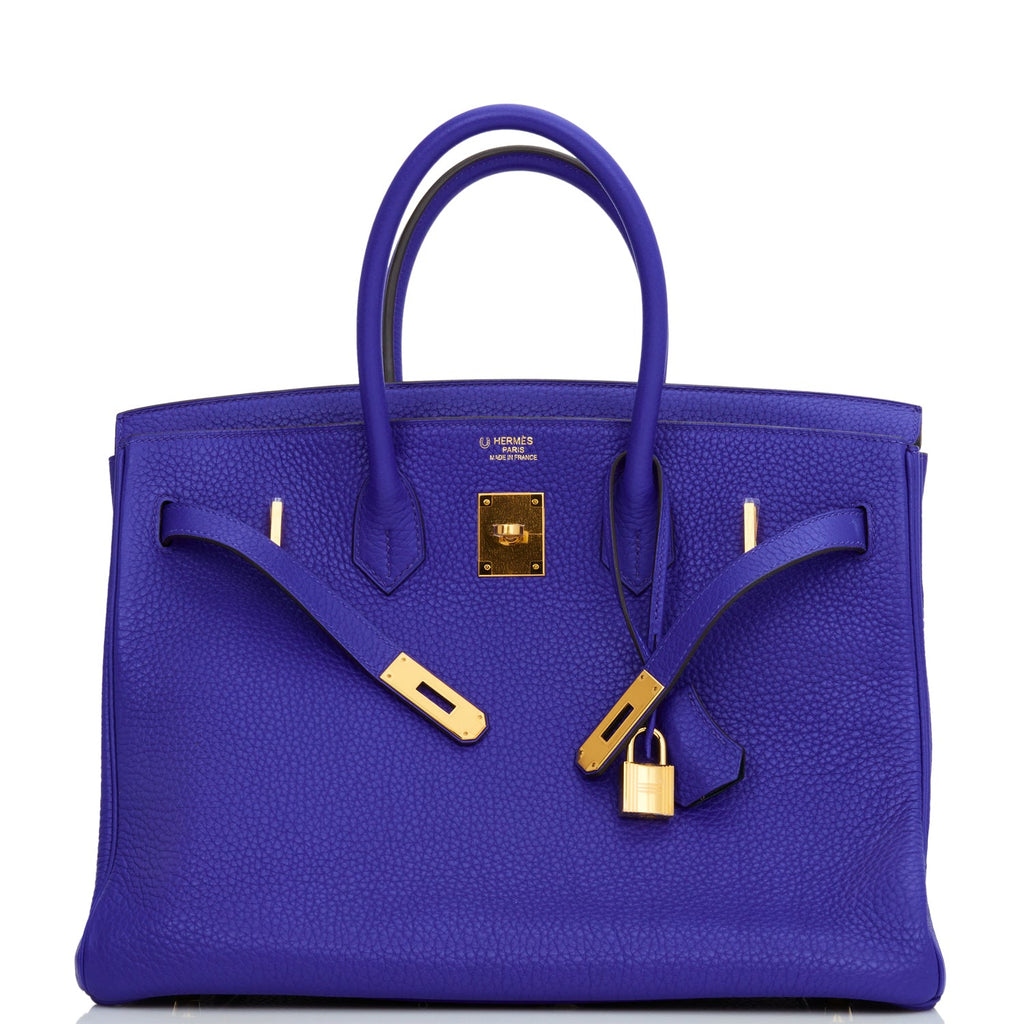 Pre-owned Hermes Special Order (HSS) Birkin 35 Bleu Electric Verso Clemence Gold Hardware