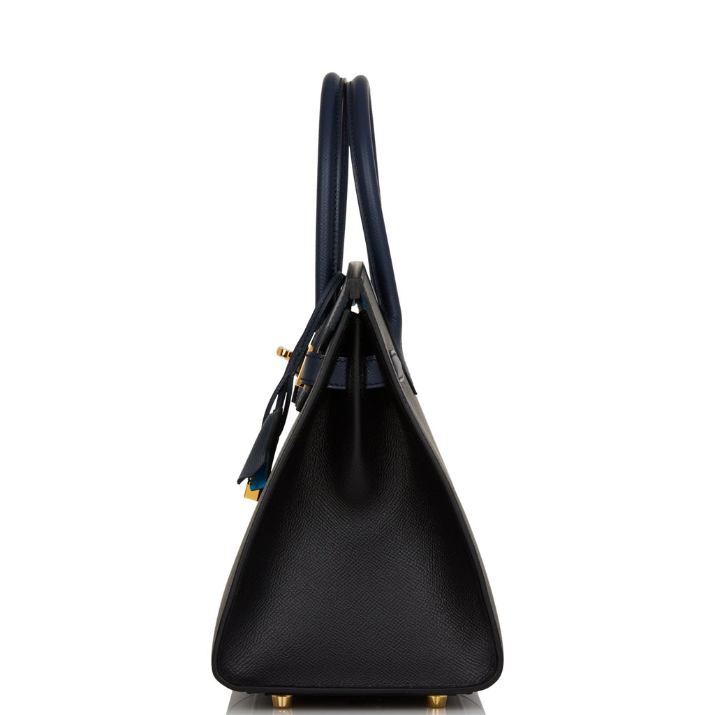 Hermes Birkin 30 Casaque Black, Bleu Indigo and Bleu Zanzibar Epsom Gold Hardware