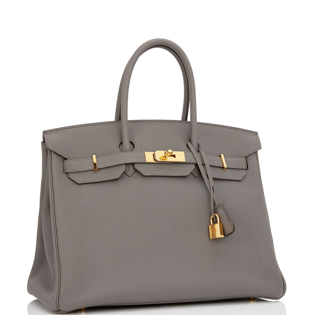 Pre-owned Hermes Birkin 35 Etain Togo Gold Hardware