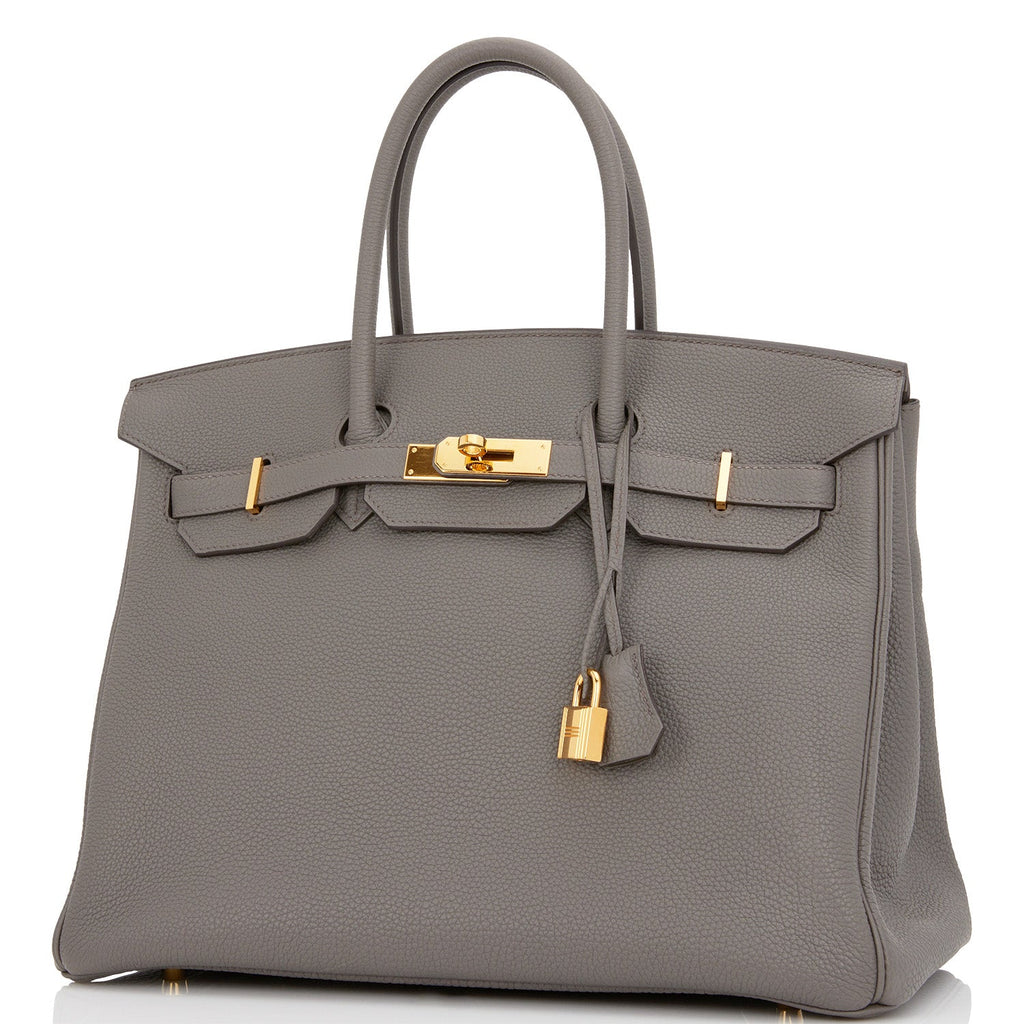 Pre-owned Hermes Birkin 35 Etain Togo Gold Hardware