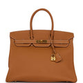 Pre-owned Hermes Birkin 35 Gold Togo Gold Hardware