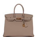 Pre-owned Hermes Birkin 35 Gris Tourterelle Togo Gold Hardware