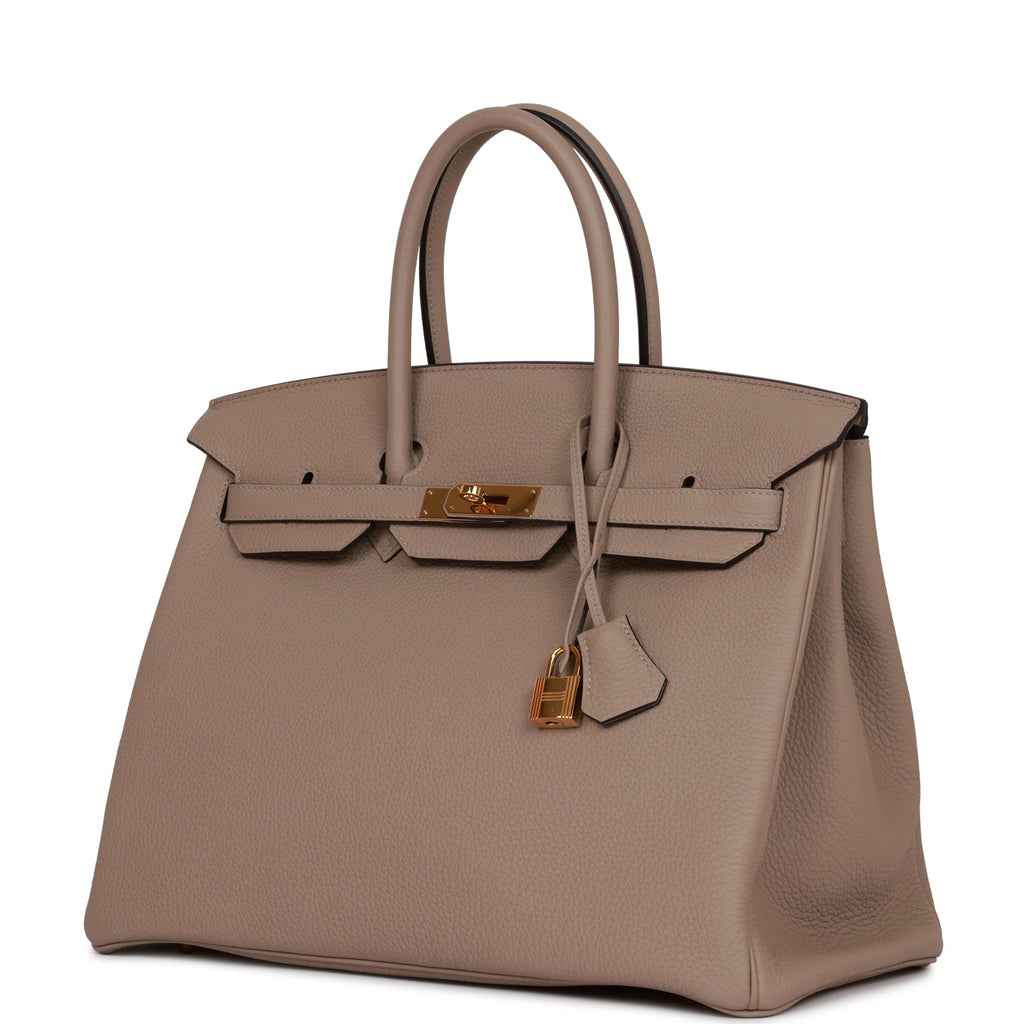 Pre-owned Hermes Birkin 35 Gris Tourterelle Togo Gold Hardware