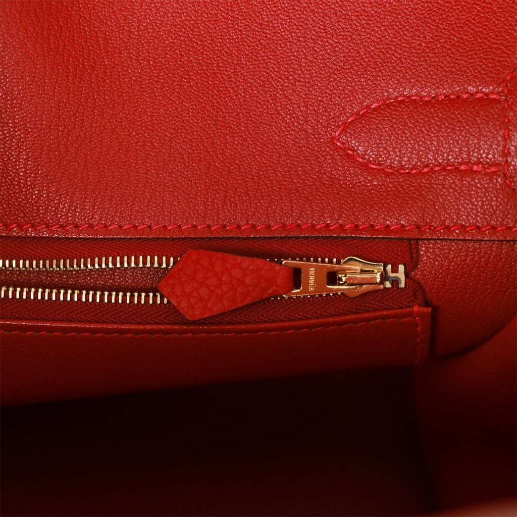 Pre-owned Hermes Birkin 30 Rouge Vif Togo Gold Hardware