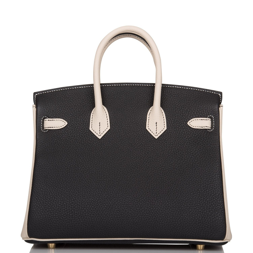 Hermes Special Order (HSS) Birkin 25 Black and Craie Togo Brushed Gold Hardware