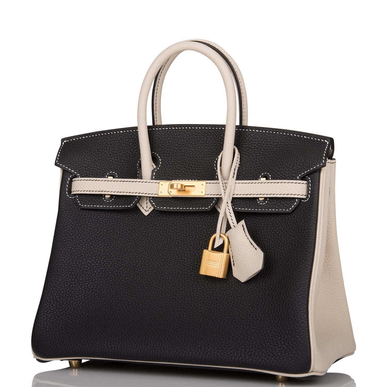 Hermes Special Order (HSS) Birkin 25 Black and Craie Togo Brushed Gold Hardware