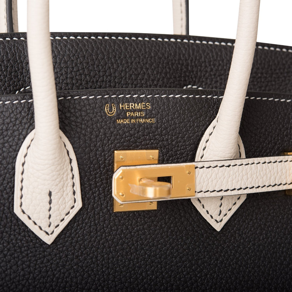 Hermes Special Order (HSS) Birkin 25 Black and Craie Togo Brushed Gold Hardware