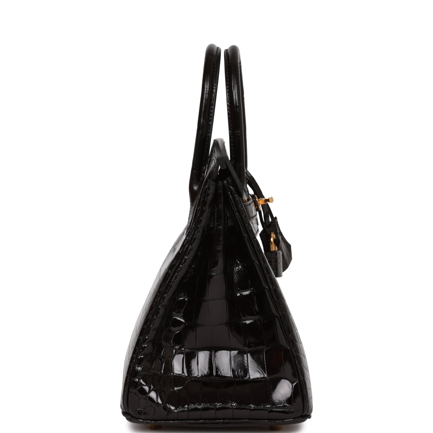 Hermes Birkin 25 Black Shiny Porosus Crocodile Gold Hardware