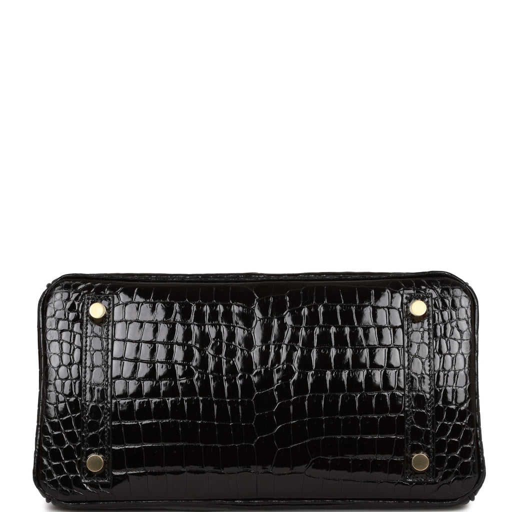 Hermes Birkin 25 Black Shiny Porosus Crocodile Gold Hardware