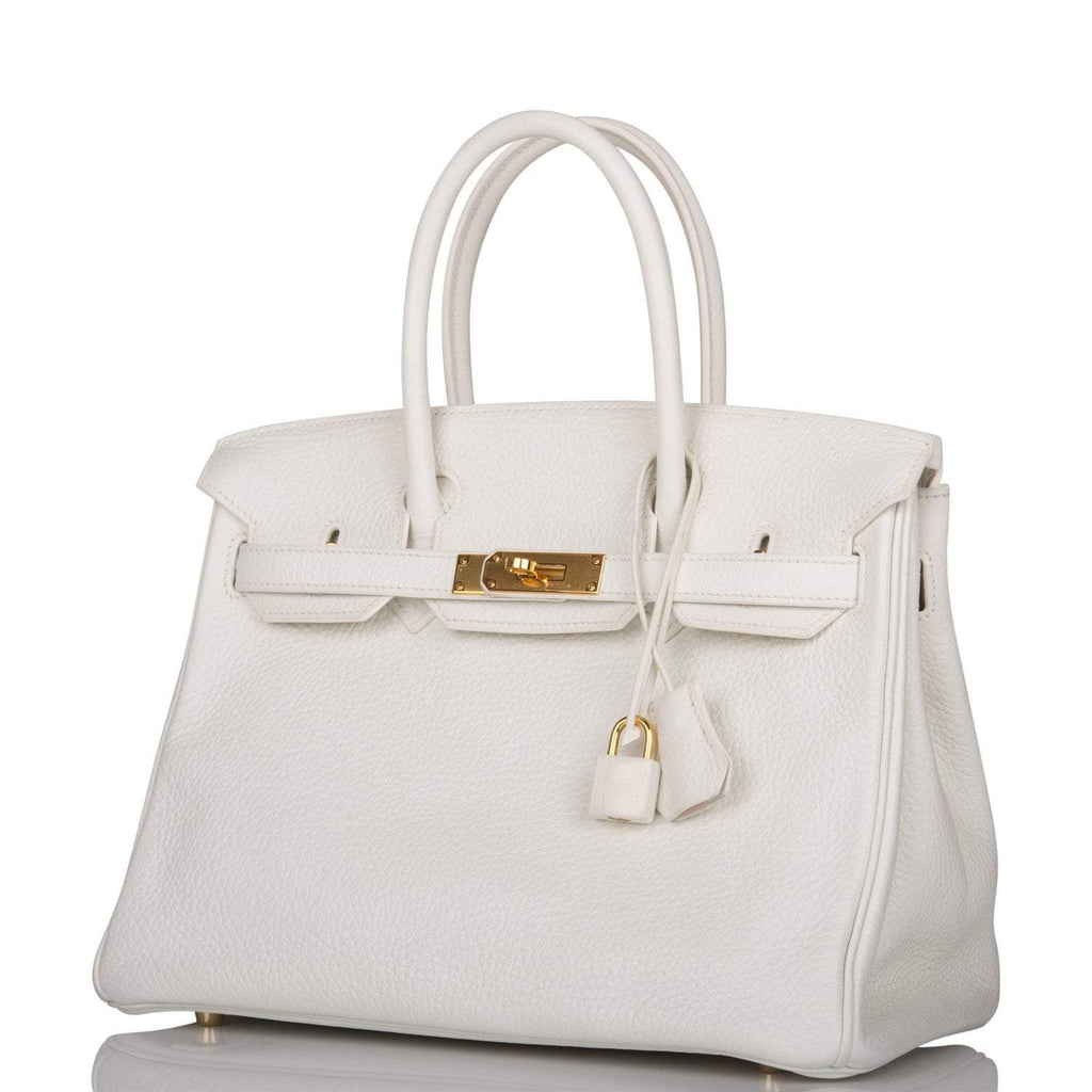 Hermes White Clemence Birkin 30cm Gold Hardware (Preloved - Excellent to Mint)