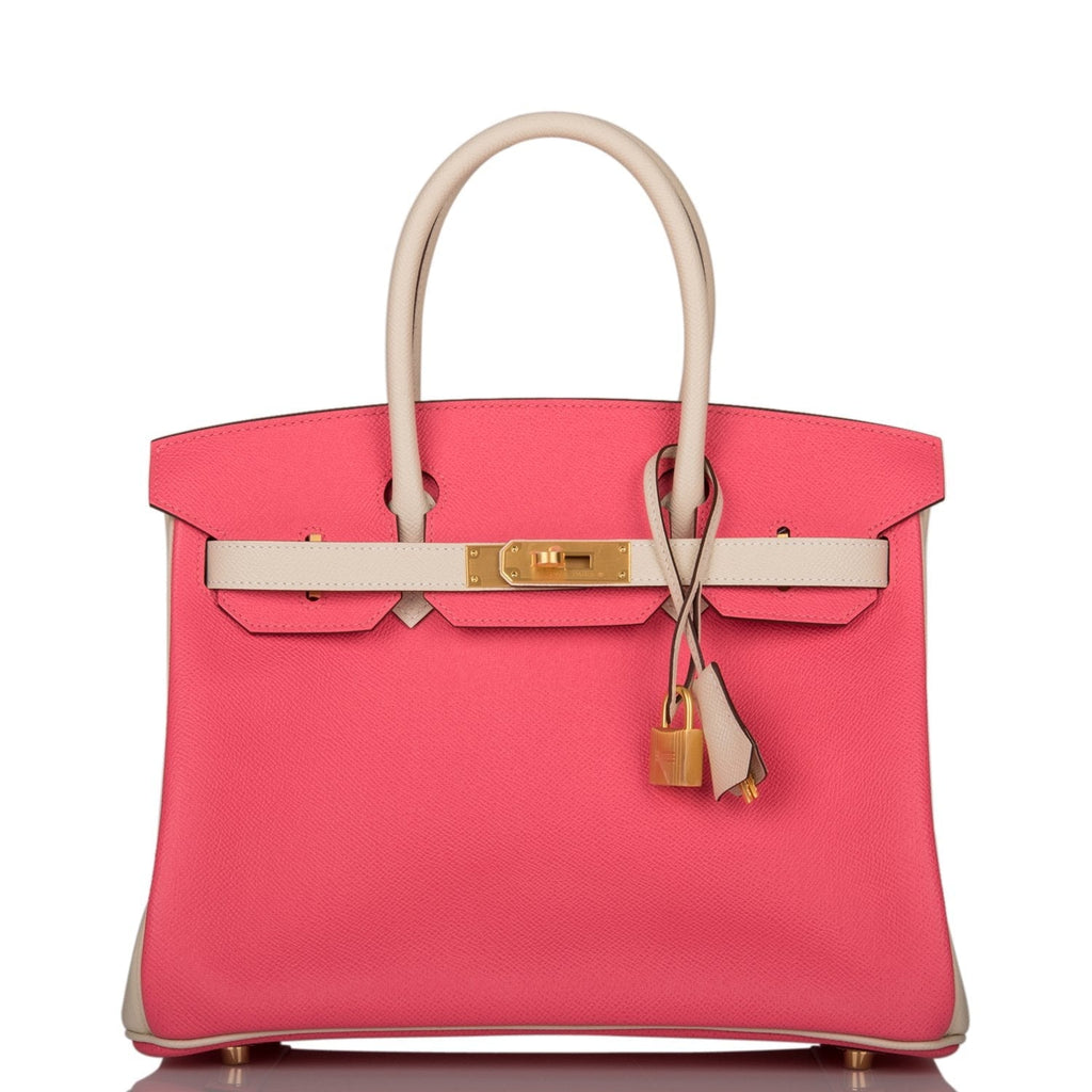Hermes Birkin 30 Craie and Rose Azalee Epsom Brushed Gold Hardware