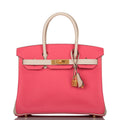 Hermes Birkin 30 Craie and Rose Azalee Epsom Brushed Gold Hardware