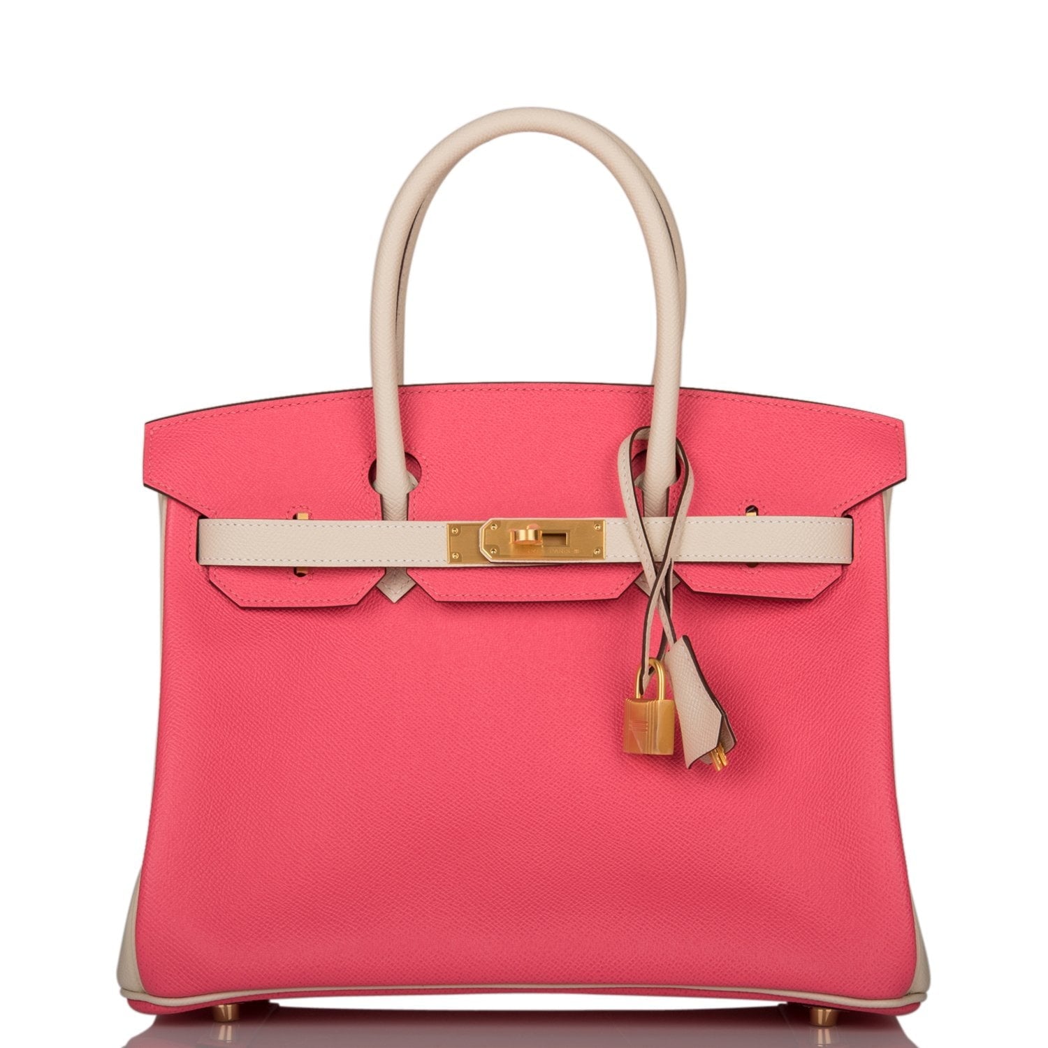 Hermes Birkin 30 Craie and Rose Azalee Epsom Brushed Gold Hardware