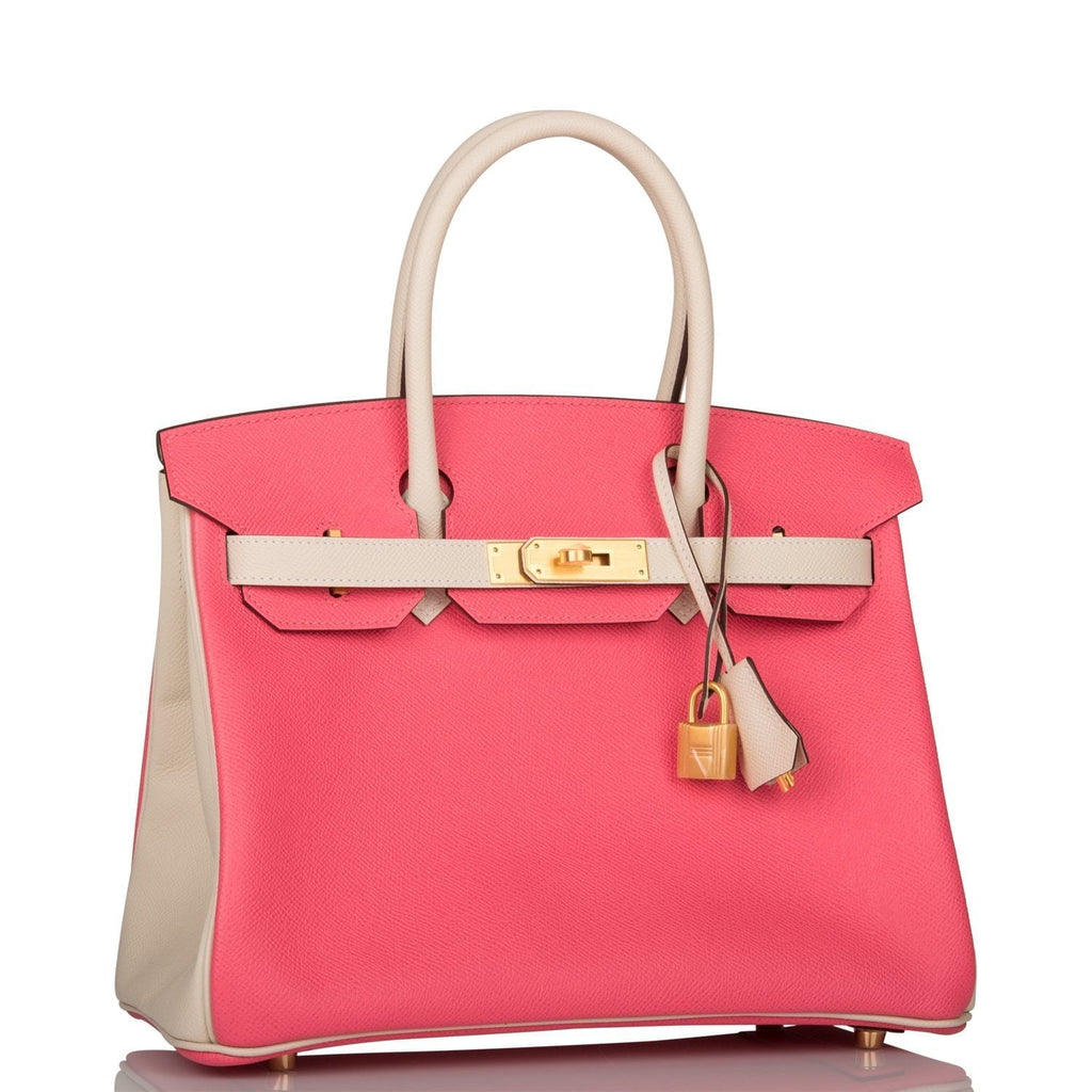 Hermes Birkin 30 Craie and Rose Azalee Epsom Brushed Gold Hardware