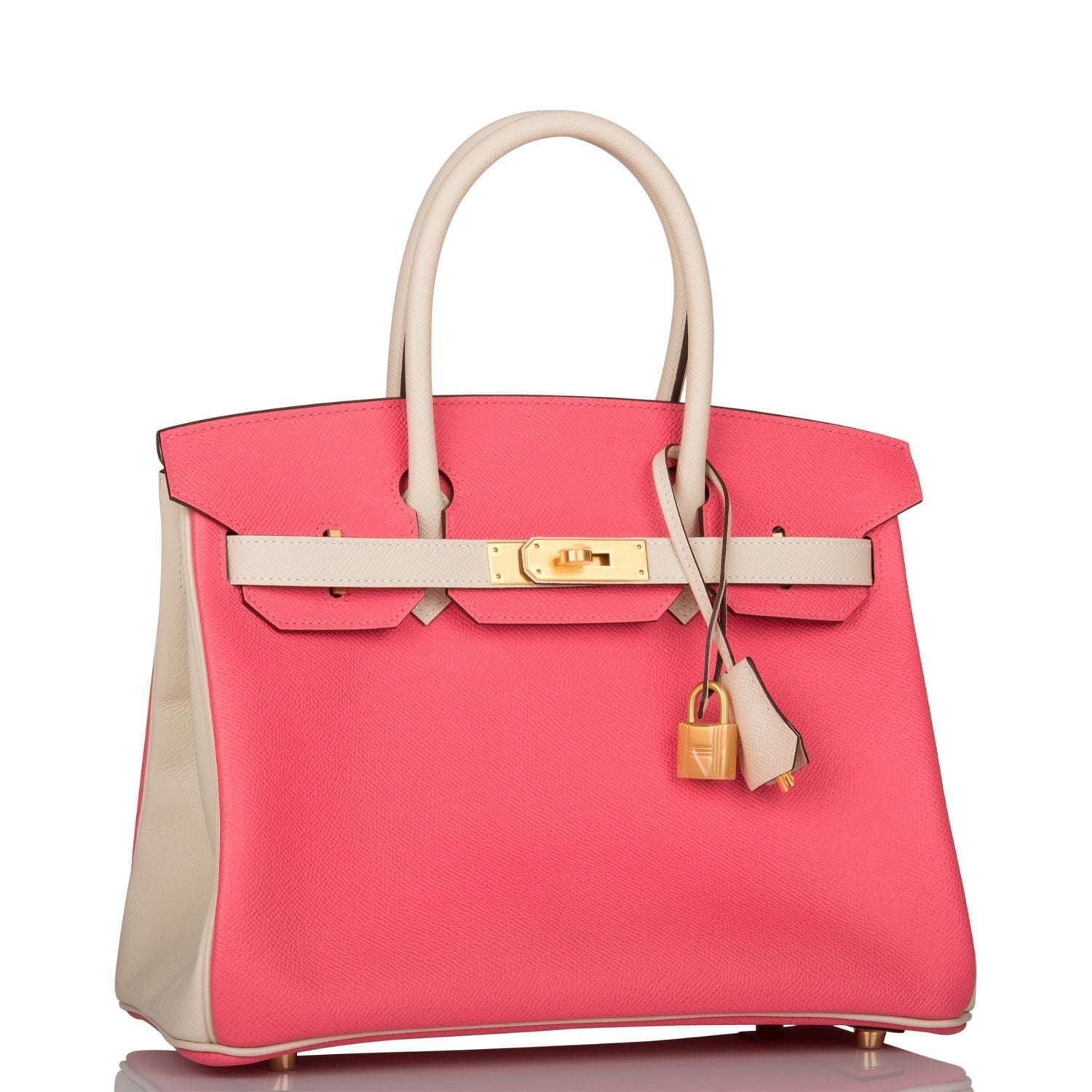 Hermes Birkin 30 Craie and Rose Azalee Epsom Brushed Gold Hardware